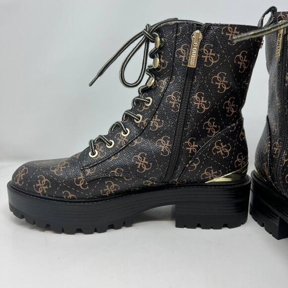 Guess Women's GW Fearne Combat Boots Size 9.5  Black & Gold Chunky Sole - Picture 3 of 15